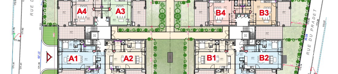Plan de masse de la résidence en rez-de-chaussée avec les appartements