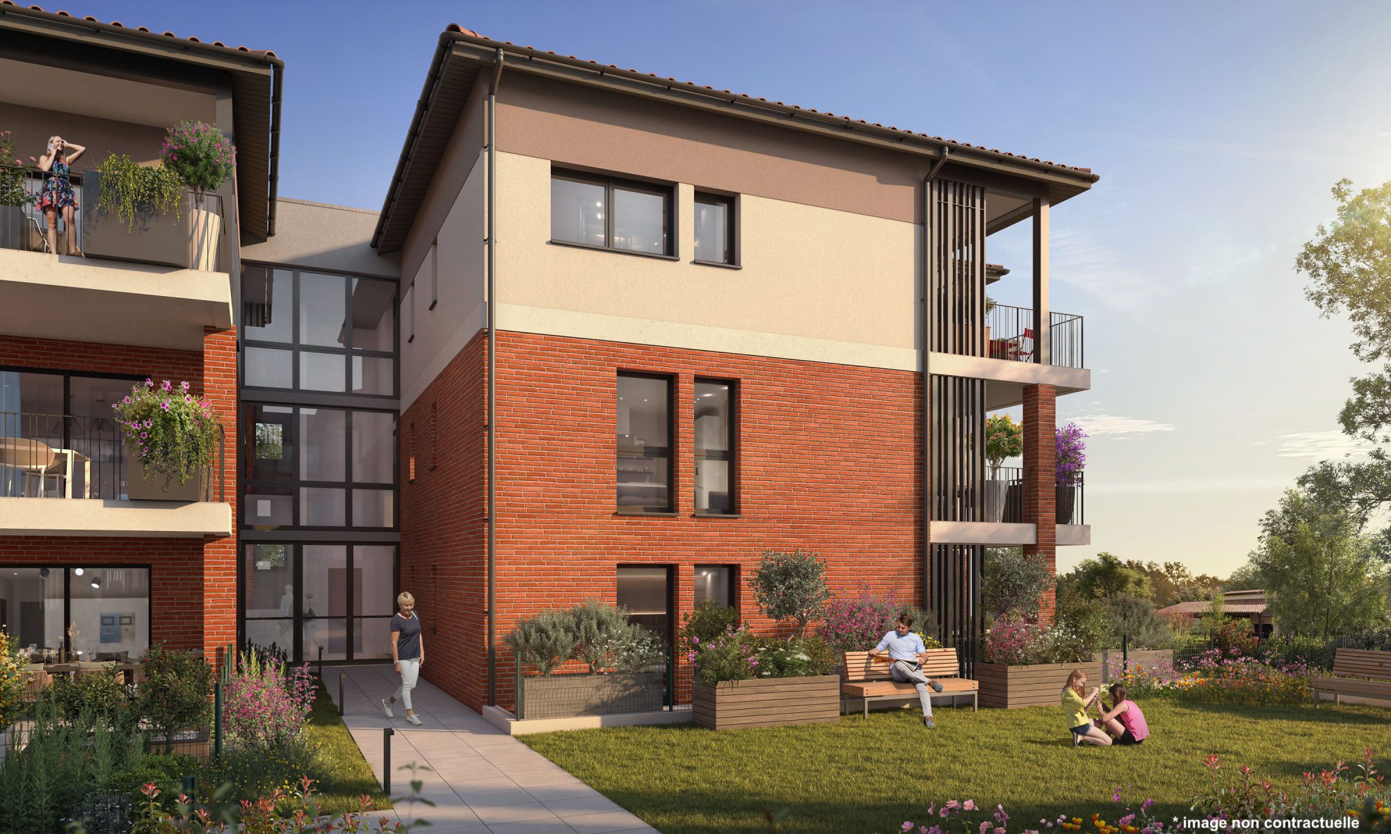 Façades du cœur d'îlot de la résidence d'appartements neufs T3 & T4 à l'isle-jourdain